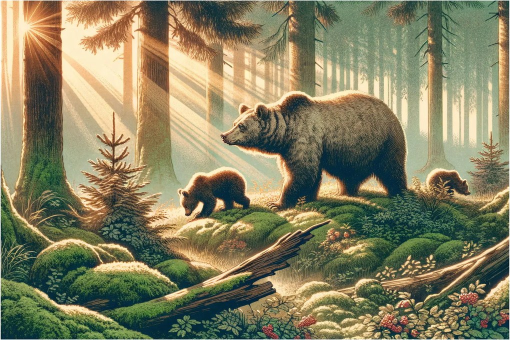 Kép - Medvék az erdőben (90x60 cm)
