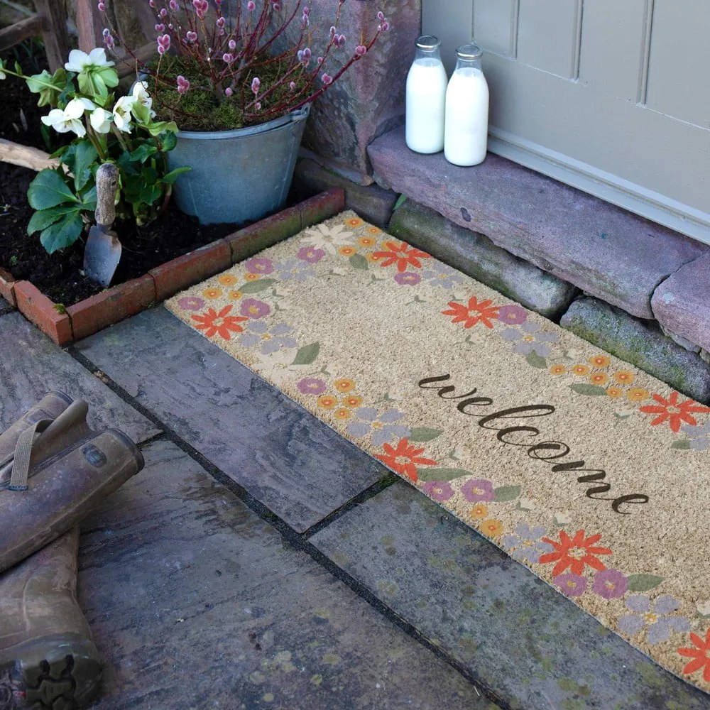 Kókuszrost lábtörlő 40x120 cm Welcome Floral – Artsy Doormats
