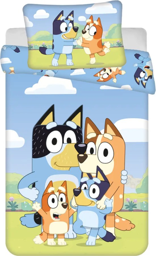 Bluey Happy Family gyerek, ovis ágyneműhuzat 100×135cm, 40×60 cm
