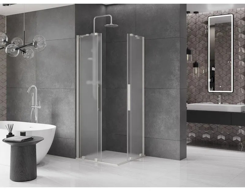 Mexen Velar Duo, zuhanykabin tolóajtóval 80 x 80 cm, 8 mm-es mattüveg, csiszolt acél, 871-080-080-32-97
