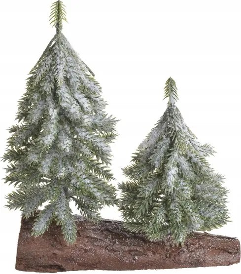 Karácsonyfa ecset zöld hópelyhes szett 2 db-os fakéreg állványon 20cm