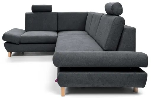 Ágyazható kárpitozott L-alakú sarokülőgarnitúra tárolórekesszel AVESTA, balos, antracit