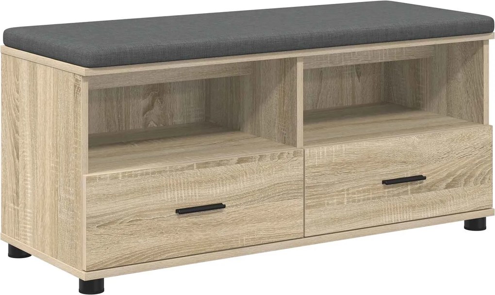 vidaXL Előtér pad Sonoma tölgy 100 x 38 x 46 cm Műanyag Fa és Szövet