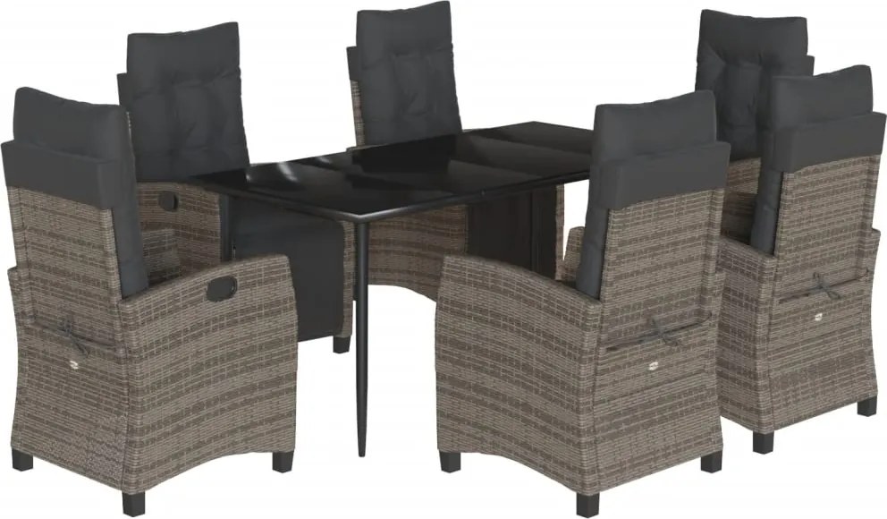 vidaXL 7 részes szürke polyrattan kerti étkezőgarnitúra párnával