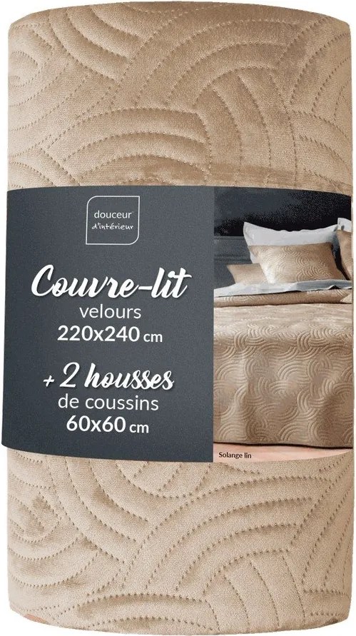 Bézs bársony ágytakaró és párnahuzat szett 220x240 cm Solange – douceur d'intérieur