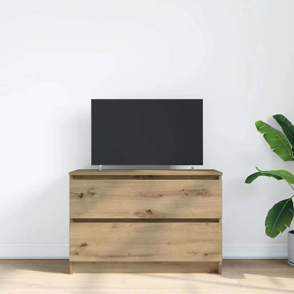 kézműves tölgy színű szerelt fa TV-szekrény 80x35x54 cm