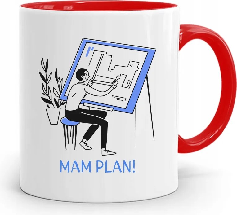 Piros Építész Bögre Ajándék Tervem Van fényképes nyomtatással