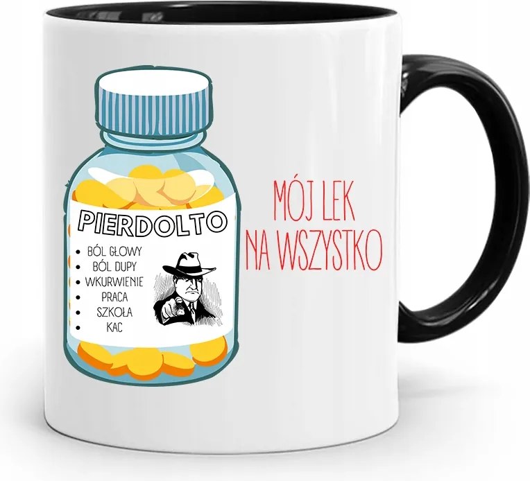 Bögre Fekete Vicces Gyógyszerem Mindenre fényképes nyomtatással