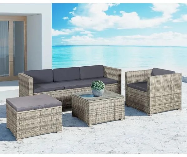 Juskys Punta Cana L kerti rattan bútor szett - szürke/antracit párnák