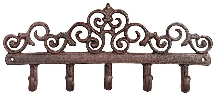 Klasszikus öntöttvas fogas, 5 akasztóval, 32 cm