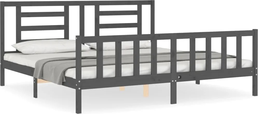 vidaXL szürke tömör fa ágykeret fejtámlával 200 x 200 cm
