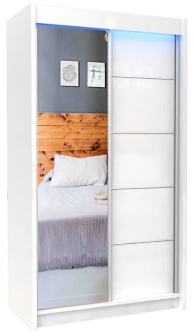ELVIRA tolóajtós ruhásszekrény tükörrel, fehér, 150x216x61