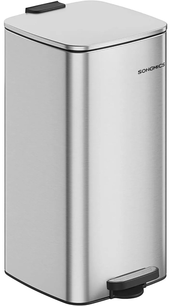 30 literes acél pedálos szemetes belső vödörrel, metál ezüst