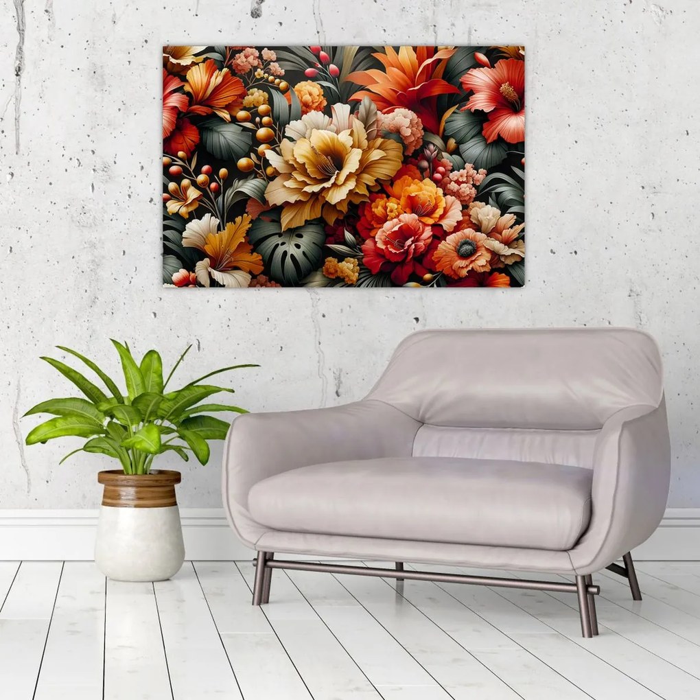Kép - Narancs-vörös virágok (90x60 cm)