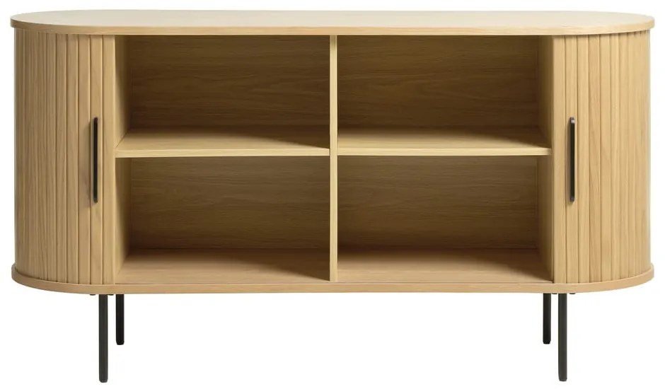 Natúr színű alacsony komód tolóajtóval, tölgyfa dekorral 140x76 cm Nola – Unique Furniture