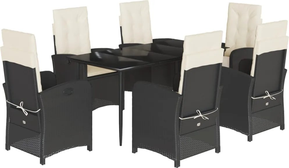 vidaXL 7 részes fekete polyrattan kerti étkezőgarnitúra párnával
