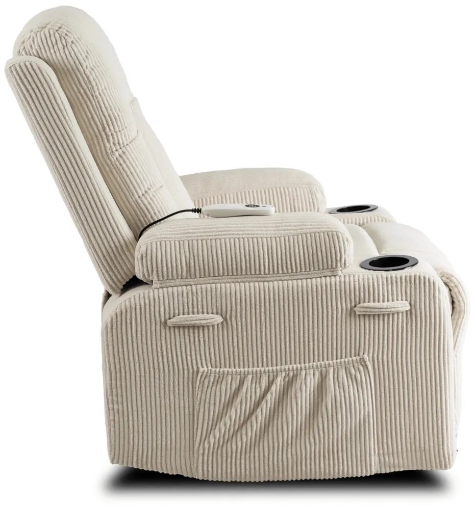 Elektromosan Vezérelhető Masszázsfunkciós Relaxfotel Bézs Kordbársony Kárpittal. BOX 2