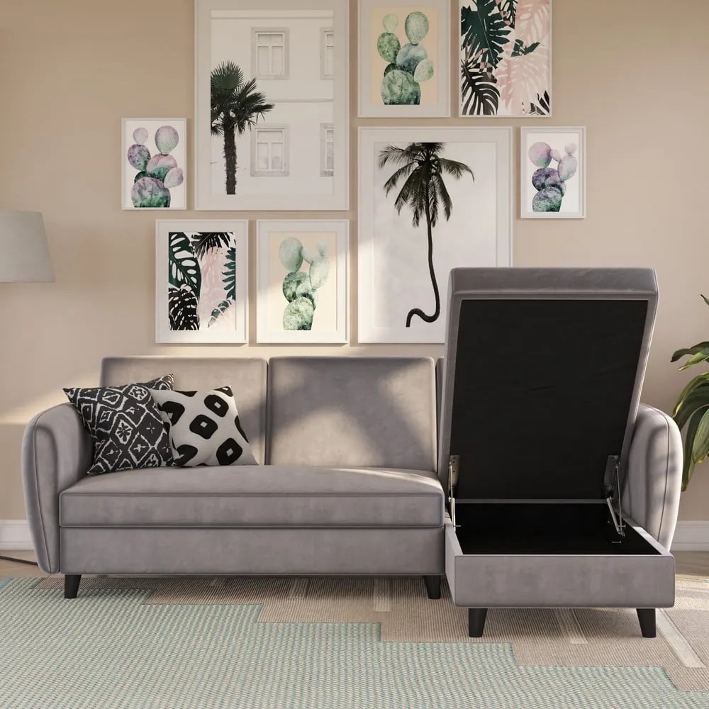 Szürke bársony kinyitható sarokkanapé Perry – Støraa