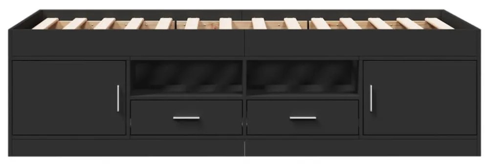 fekete kanapéágy fiókkal matrac nélkül 100x200 cm