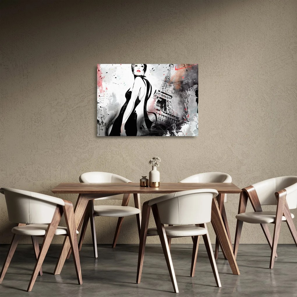 Kép - A hölgy és az Eiffel-torony (üvegen) (70x50 cm)