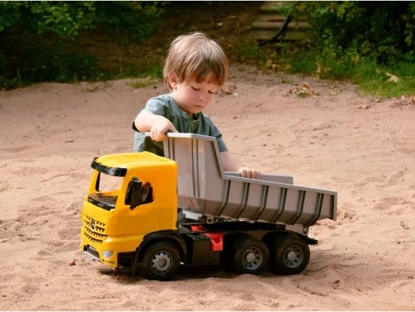 Mercedes GIGA TRUCKS billenős teherautó, 65 cm, sárga/szürke