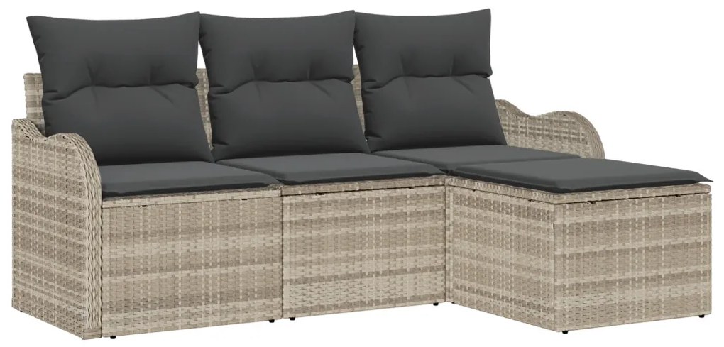 4 darabos kert kanapé szett párnákkal világosszürke poli rattan, 2 személyes kert kanapé párnákkal világosszürke poli rattan