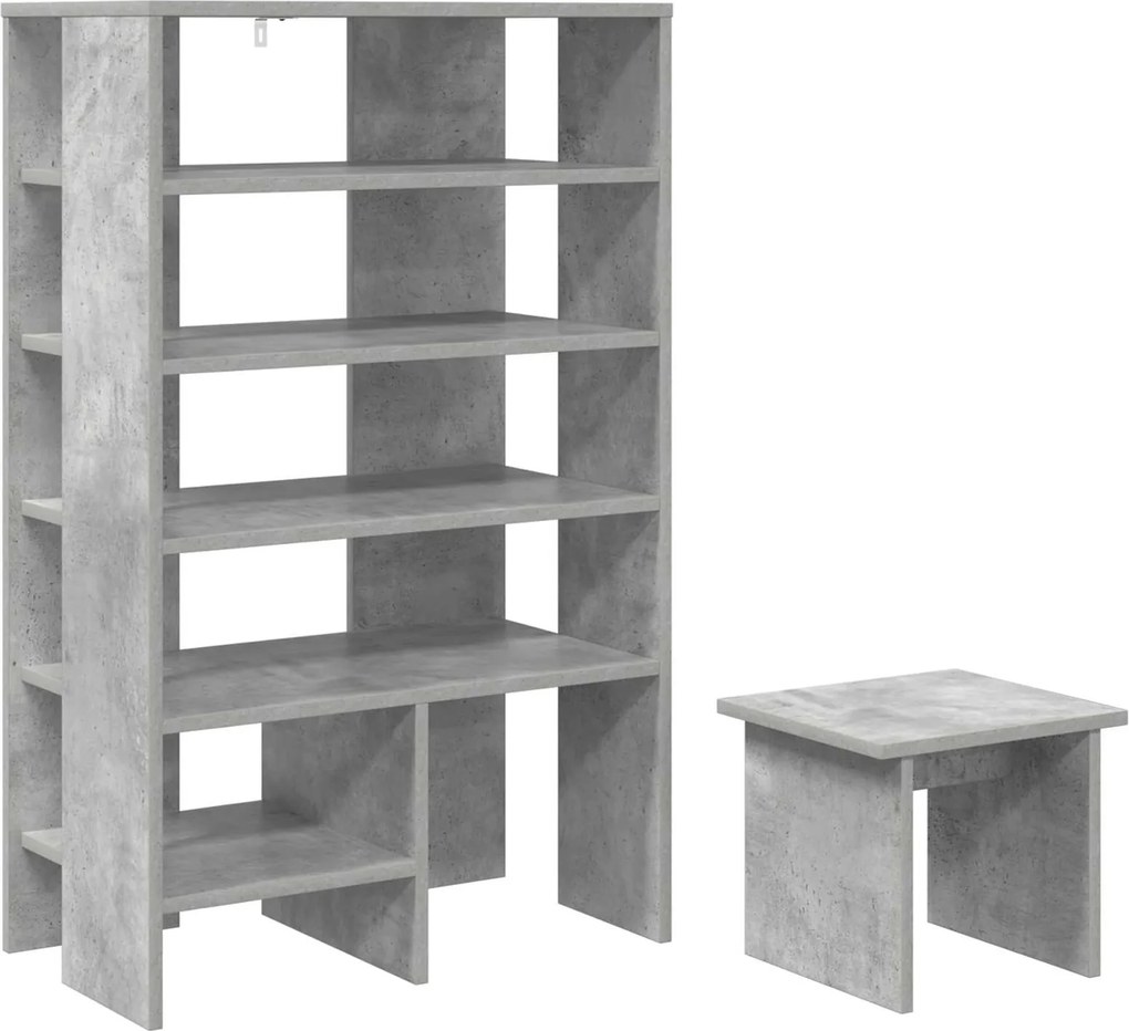 vidaXL Cipőszekrény polcokkal tárolóval 2 pcs Beton Szürke Faanyag