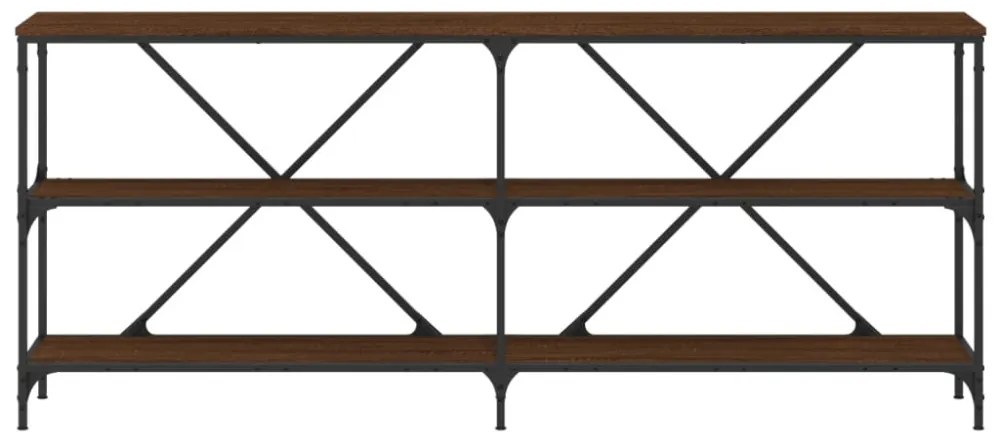 barna tölgyszínű szerelt fa és vas konzolasztal 180x30x75 cm