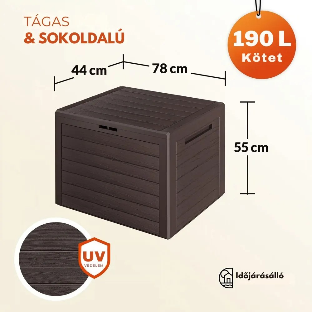 WOODEBOX tárolódoboz, 190L, 78x44x55cm, sötétbarna Prosperplast