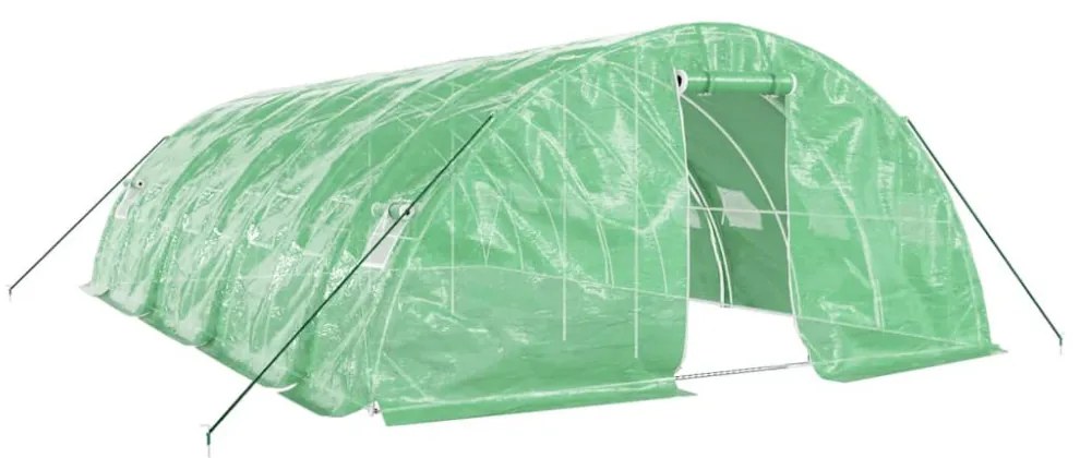 zöld acélvázas melegház 40 m² 8 x 5 x 2,3 m
