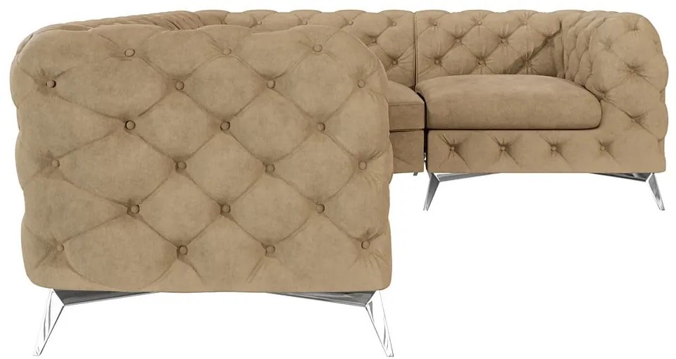 Világosbarna bársony sarokkanapé (jobb oldali-L alakú) Chelsea – Ropez