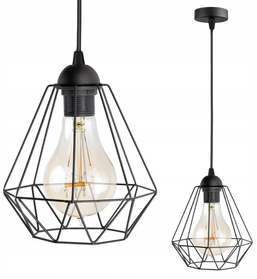 KÉSZLETKISÖPRÉS! Glimex Diamond drót búrás állítható függőlámpa fekete 1x E27