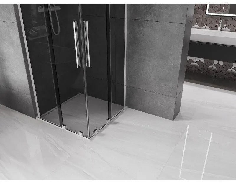 Mexen Velar L Duo, zuhanykabin tolóajtóval 100 x 100 cm, 8mm szürke üveg, króm, 871-100-100-02-43-01