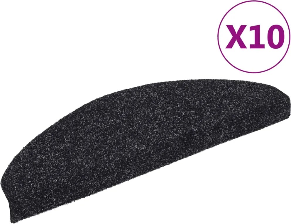 vidaXL 10 db öntapadós lépcsőszőnyeg 65 x 21 x 4 cm fekete, nagy félkör alakú
