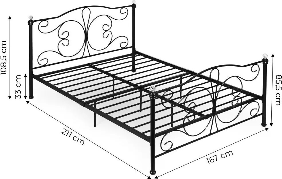 Modern fém ágy stabil vázzal és magas fejtámlával Szélesség: 140 cm | Hossz: 200 cm