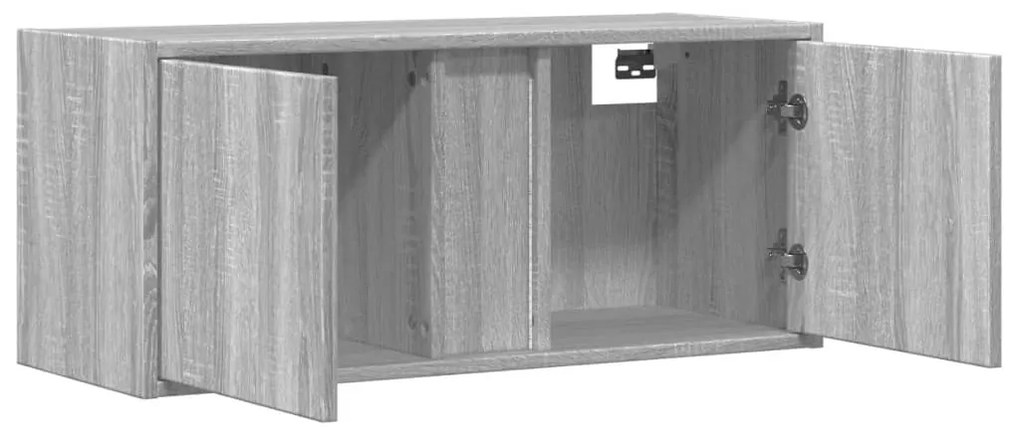 szürke sonoma színű fali TV-szekrény LED-del 80x31x35 cm