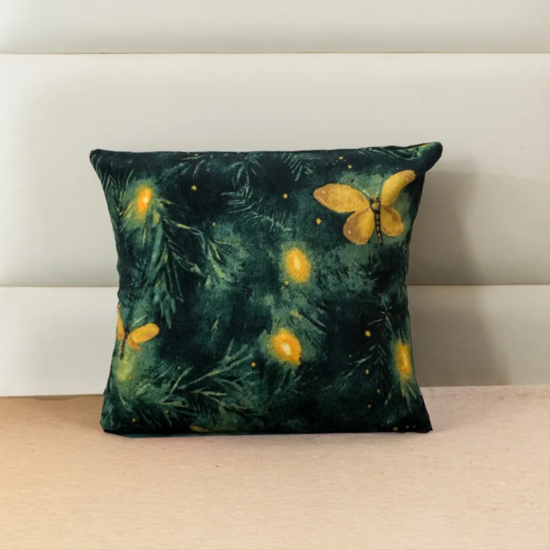 Mikroplüss párnahuzat YELLOW BUTTERFLY 45x45 cm, sötétzöld