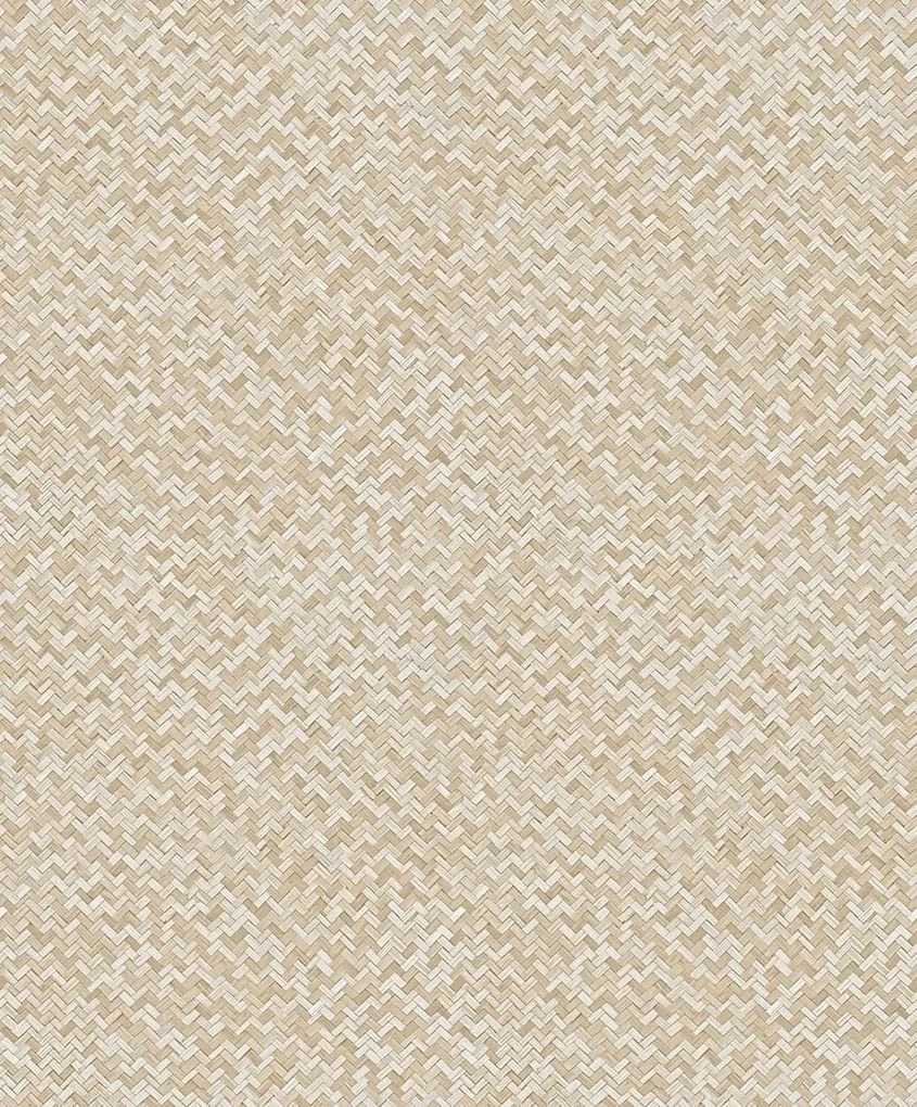 Bézs tapéta fonott halszálka mintával cikk-cakk vinil tapéta