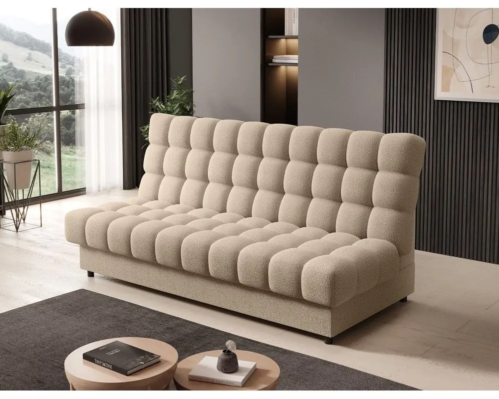 Bézs buklé kinyitható-tárolóhelyes kanapé 197 cm Clareta – ELTAP