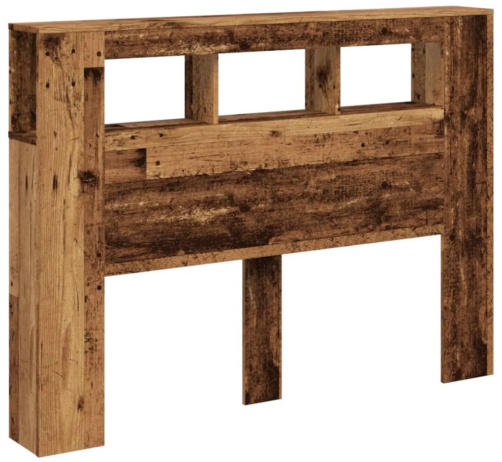 antik fa színű szerelt fa LED-es fejtámla 140x18,5x103,5 cm