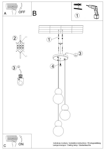 Sollux SL.1391 - Csillár zsinóron PEKKA 3xG9/8W/230V fehér