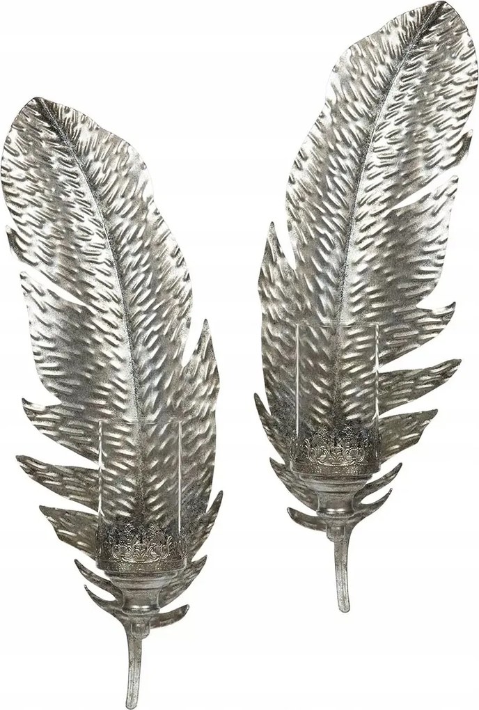 Felakasztható Gyertyatartó Levél 2 db-os nagy hosszú lógó ezüst nappaliba