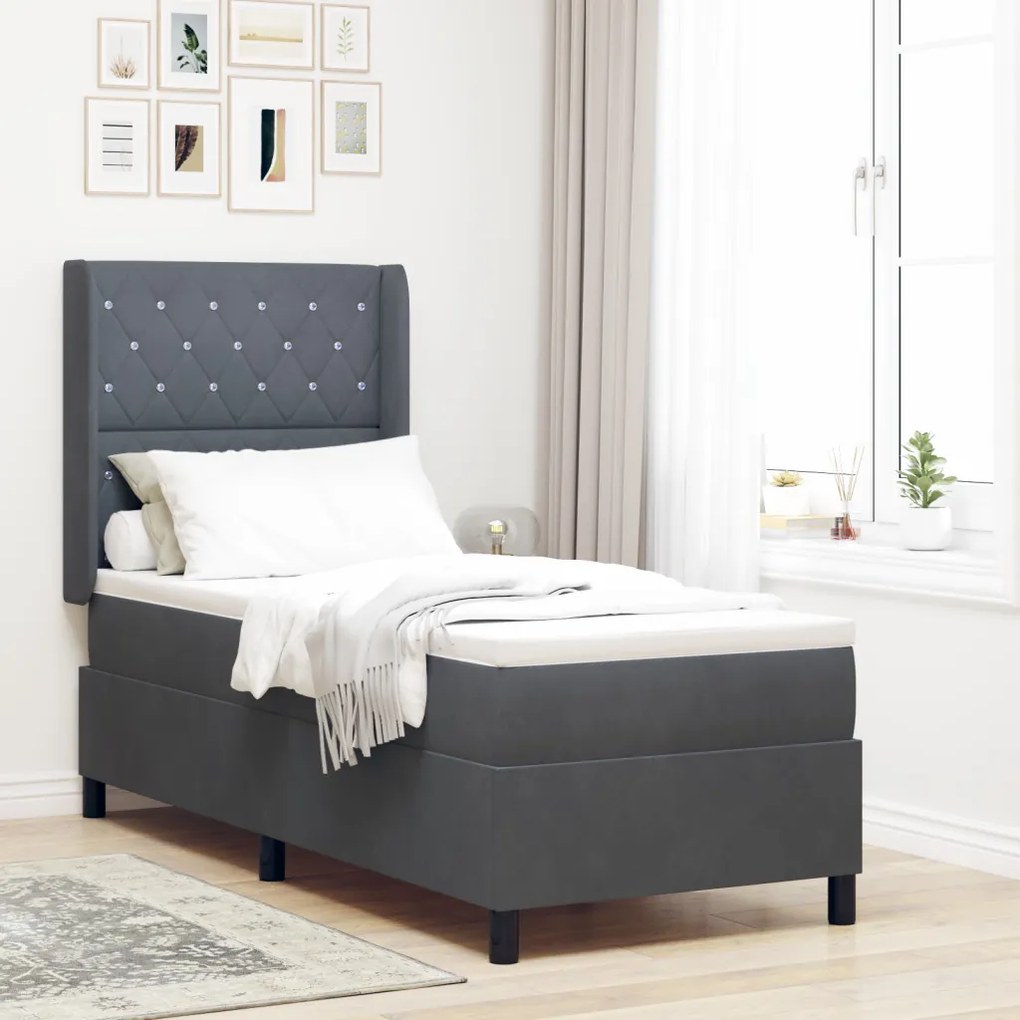 Boxspring Ágy Matraccal Sötétszürke 80x200 cm Bársonyos