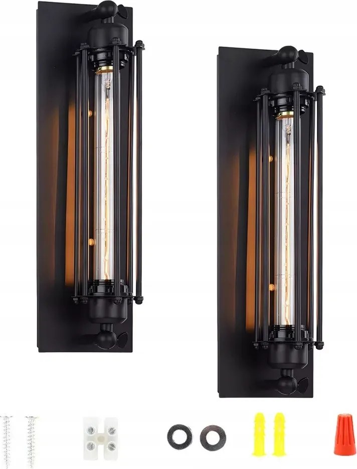 2db Retro fali lámpa fekete Loft retro lámpa fehér meleg E27