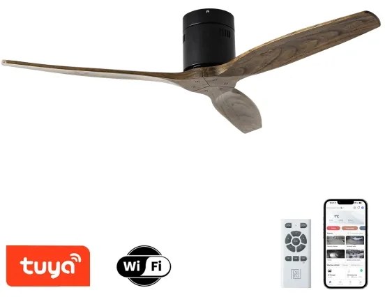 ZEVENTI - Mennyezeti ventilátor SPELLO Wi-Fi Tuya fekete/tölgy + távirányító