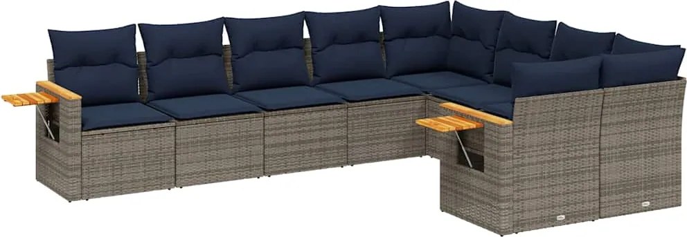 vidaXL 9 részes szürke polyrattan kerti ülőgarnitúra párnával