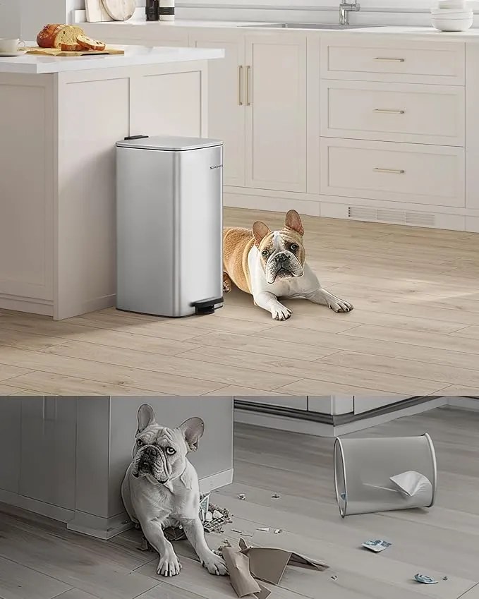 30 literes acél pedálos szemetes belső vödörrel, metál ezüst