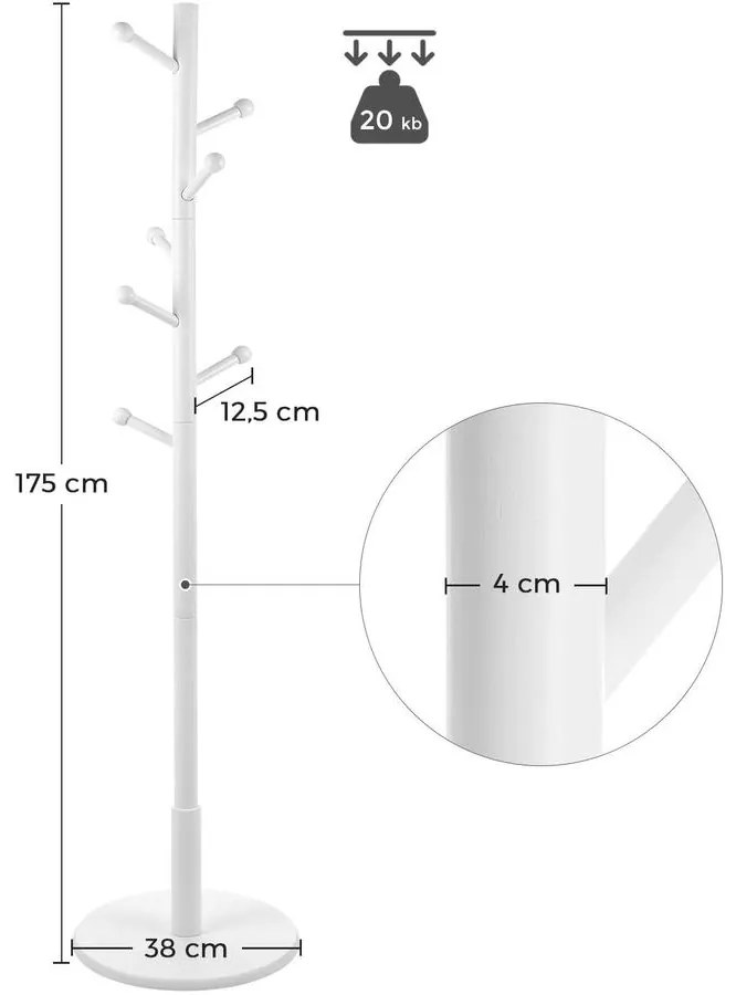 Álló fogas, Kabáttartó 7 lekerekített kampóval, fehér