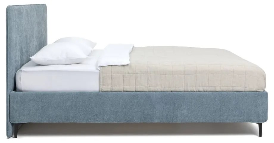 Kék kárpitozott franciaágy matraccal, ágyráccsal 160x200 cm Noira Slim – Bonami Selection