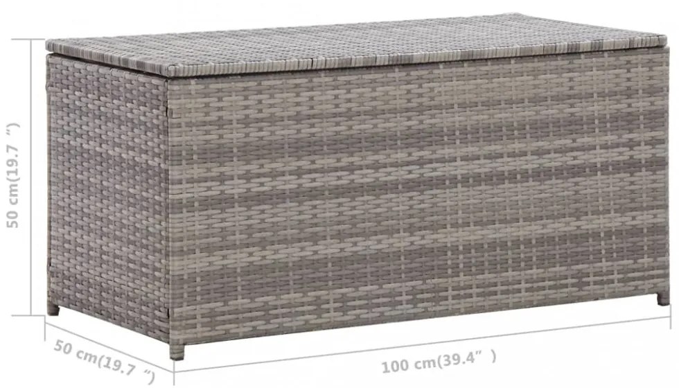 szürke polyrattan kerti tárolóláda 100 x 50 x 50 cm
